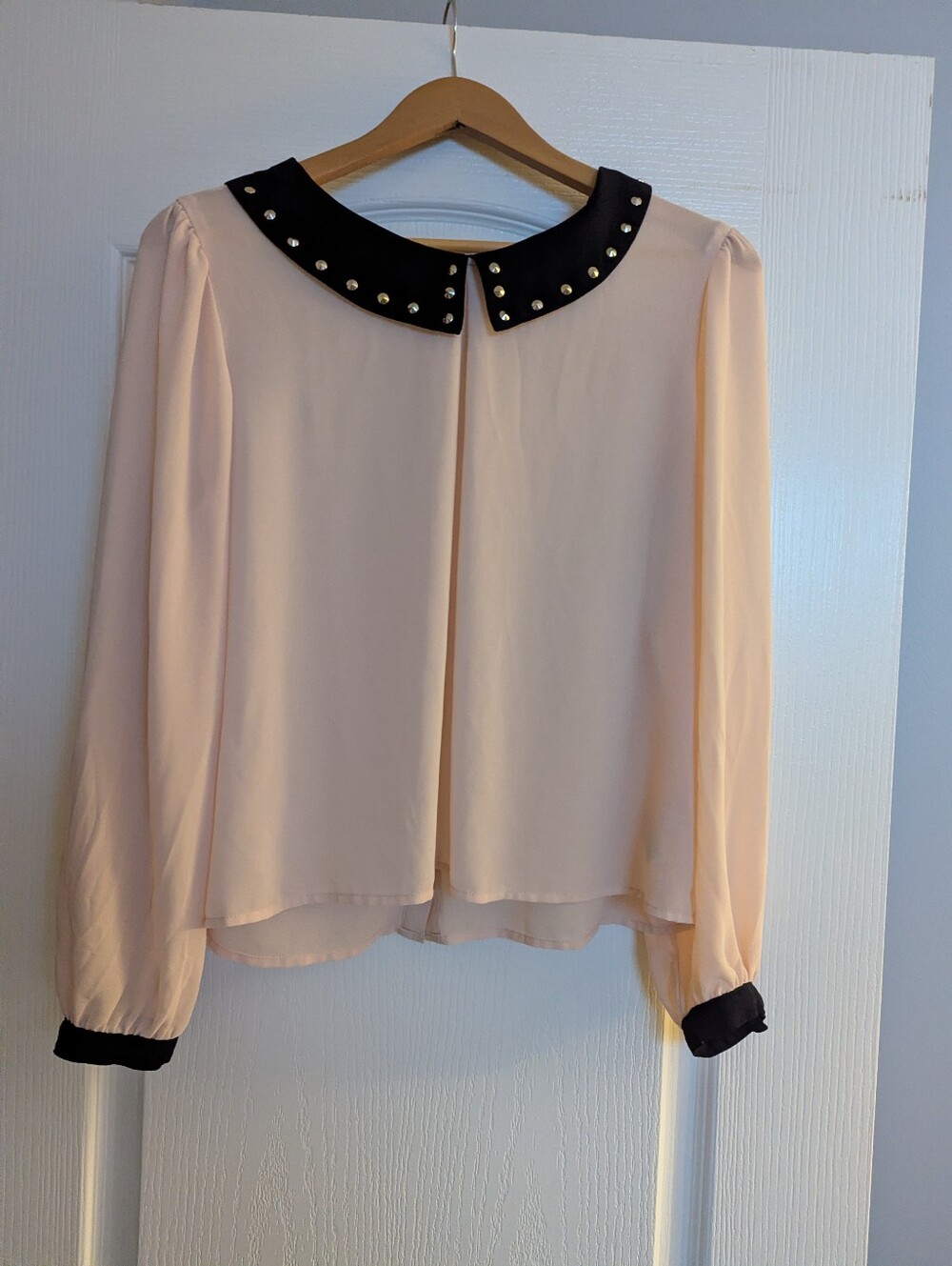 Xhilaration Pale Pink Blouse with Black Studded Peter Pan Collar